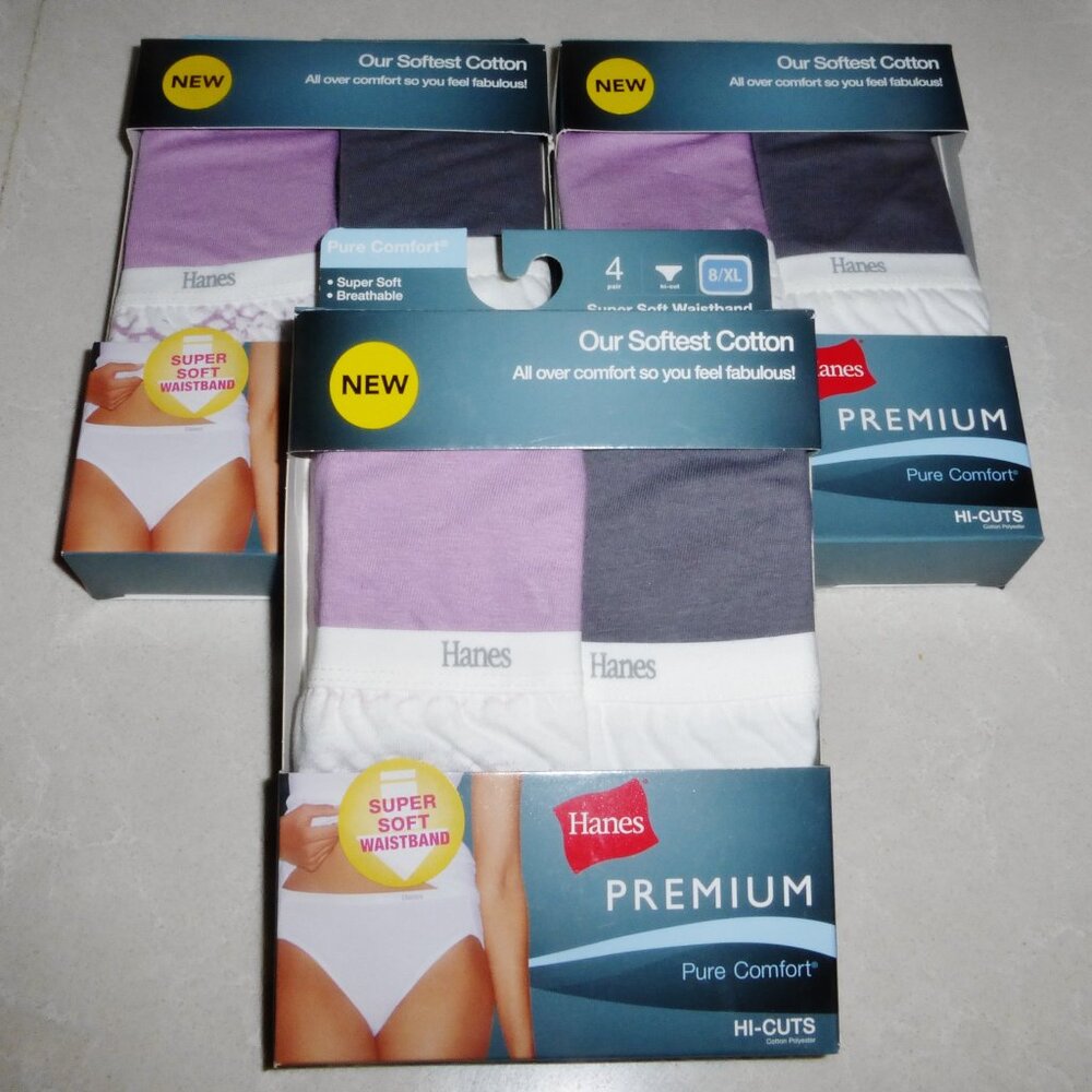 3 packs of 4 NEW Hanes Premium Comfort Hi-Cuts Panties size 8/XL Tagless